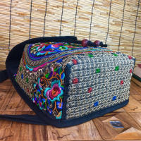 Mochila de lona con diseño bordado hecho a mano Retro para mujer, bolso de hombro de viaje, mochila étnica de gran capacidad - details 10