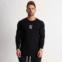 Camiseta Deportiva de Algodón con Estampado de Letra Cuello Redondo, Manga Larga, Fitness de Otoño-Invierno para Hombres - details 2