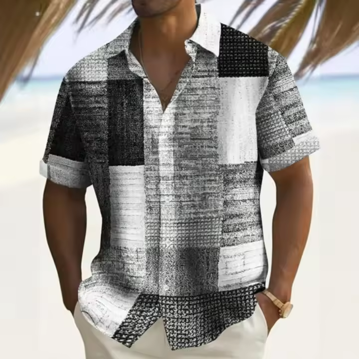 Camisa Casual de Verano para Hombres Estampado de Parche de Bloque de Color Manga Corta - 1