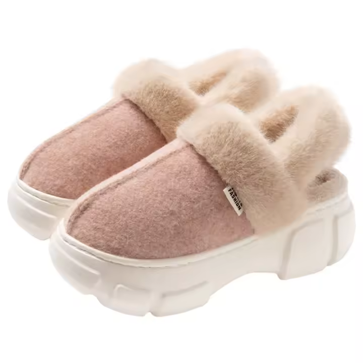 Zapatillas cálidas de piel de ante para mujer, zapatos de invierno a la moda para interiores, de Color sólido, con plataforma, sin cordones - 1