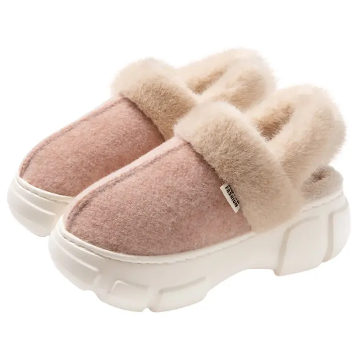 Zapatillas cálidas de piel de ante para mujer, zapatos de invierno a la moda para interiores, de Color sólido, con plataforma, sin cordones - 1