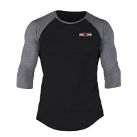 New Fitness Casual T-Shirt Muscle Tops Men's High Quality Cotton Breathable Three Quarter Sleeve Shirt Gym Bodybuilding T-Shirt - details 2