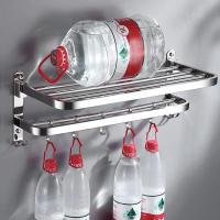 Toallero de acero inoxidable plegable, estante de toalla de baño sin perforaciones con ganchos para el hogar, cocina, suministros de baño, soporte de almacenamiento, 1 unidad - details 4