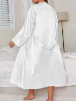 Conjunto de 2 Piezas de Seda 100% Vestido Largo con Cinturón y Abalorio Ropa Casual para Mujeres - details 3