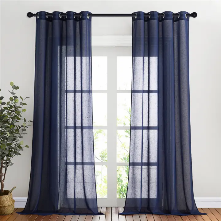 RYB HOME-cortinas transparentes de lino blanco, paneles semitransparentes verticales elegantes de lino Natural abierto para puerta francesa de granja, 1 unidad - 1
