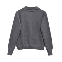 Women Casual Long Sleeve Polo Collar Knit Pullover Autumn Winter Gray Sweater - details 1