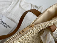 Bolso cuadrado de paja para playa, tejida a mano bandolera, rafia, ratán, compras, viaje, informal, bohemio, Verano - details 23
