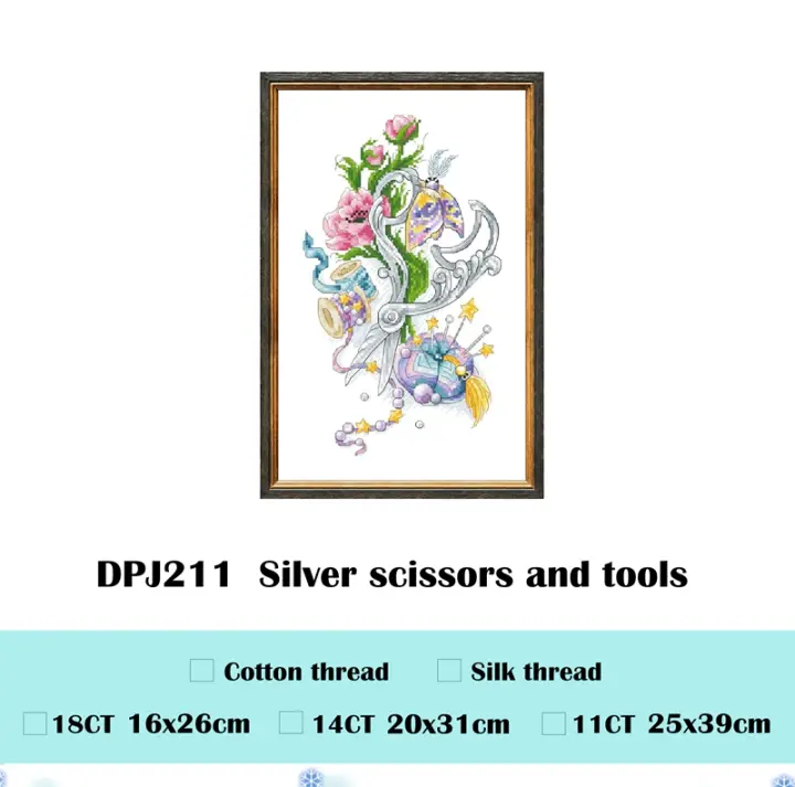 Tijeras de cobre y caja de costura, kits de punto de cruz, tela blanca, hilo de algodón, kit de bordado DIY para principiantes, 18CT, 14ct, 11CT - 1
