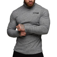 Autumn Fashion Turtleneck Long Sleeve Knitted T Shirt Mens Striped Slim Sweaters Casual Roll Neck Knittwear Pullover T-Shirt - details 6