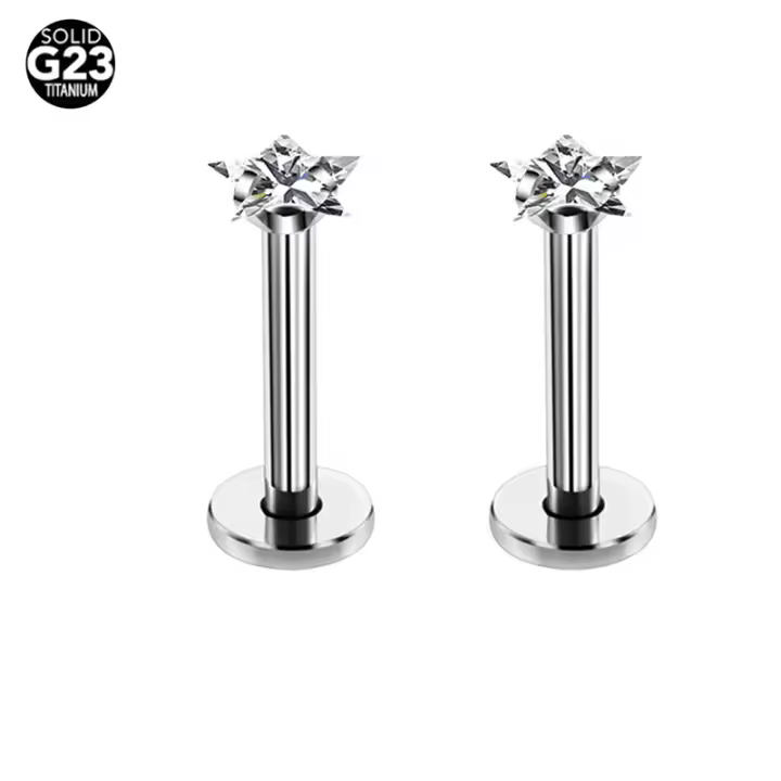 Piercing de titanio g23 para la oreja, pendientes clásicos de moda unisex, piercing para el cuerpo, labret, labio, circonita anodizada, piedras preciosas, 2 piezas - 1