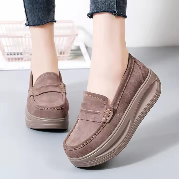 Zapatos planos de plataforma sin cordones para Mujer, mocasines informales de ante - 1