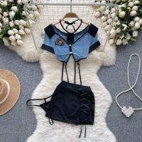 Tornova-Conjuntos de uniformes sexys de estilo Preppy para mujer, traje de uniforme Sexy, Top transparente, minifalda con cordones y tangas, trajes porno de Cosplay huecos - details 2