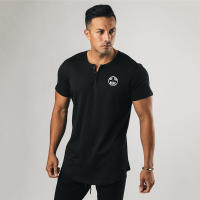 Mens Cotton Breathable Short Sleeve Shirt Gym Bodybuilding Fitness Slim Fit Sports T-shirt Male Casual Fashion Summer Clothing - details 3