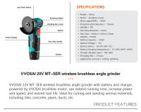 VVOSAI-amoladora angular sin escobillas, 12V, 19500RPM, pulidora eléctrica, Mini corte inalámbrico, batería de litio, herramienta eléctrica - details 1