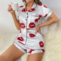 Conjunto de mujer, ropa de dormir de manga corta de seda satinada lujosa, ropa informal para el hogar, ropa de dormir para mujer - details 76