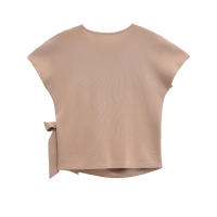 New Women Round Neck Short Sleeve Soft Knotted T Shirt Solid Casual Summer Tops - details 1