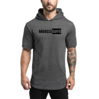 New Summer Brand Cotton Men Casual Shirts Gym Fitness Clothing Fashion Hip Hop Bodybuilding Muscle Hooded Short Sleeve T-shirt - details 5