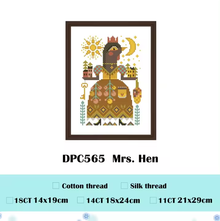 Mrs. Hen-kits de punto de cruz de dibujos animados, tela de algodón sin imprimir, hilo, kit de bordado, decoración de la pared del hogar, 18ct, 14ct, 11ct - 1