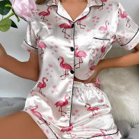 Conjunto de mujer, ropa de dormir de manga corta de seda satinada lujosa, ropa informal para el hogar, ropa de dormir para mujer - details 59