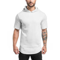 Gym Men Casual Fashion Hooded T Shirt Fitness Slim Fit Elasticity Breathable Bodybuilding Training Short Sleeve Tshirt Tee Tops - details 2