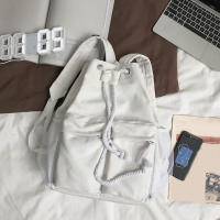 Mochila escolar de gran capacidad con cordón para estudiantes, bolso de lona informal para computadora portátil para mujer, paquete de viaje simple de Color sólido - details 13