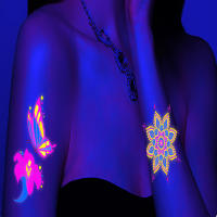 Pegatina de tatuaje facial fluorescente para Halloween, tatuaje falso de mariposa, rosa, Festival, Fiesta de máscaras, pegatina corporal - details 6
