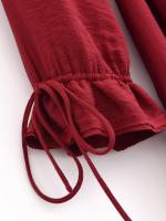 Spring 2025 Women Layered Ruffle V Neck A-line Midi Dress Long Sleeve With Belt Elegant Lady Dresses Burgundy Vestidos - details 11