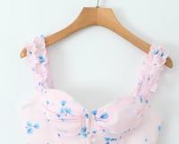 Summer Women Floral Print Sling Mini Dress Ear Fungus Edge Straps Hem Ruffle A-line Holiday Party Dresses Chiffon Robe - details 1
