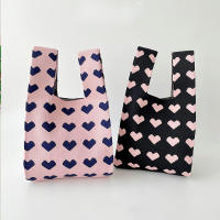 Bolsos de Mano de Punto con Patrón de Corazón Nuevos para Mujeres Hechos a Mano con Lazo Bolso de Muñeca Casual Pequeño Bolso de Compras Reutilizable para Niñas - details 5