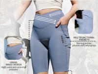 WOSAWE Shorts de Ciclismo para Mujer Cintura Alta, Poliéster, 2 Bolsillos, Acolchado 3D - details 8