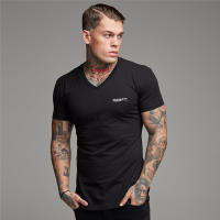 New Men Slim V-neck Print Short Sleeve T-shirt Outdoor Fitness Casual Hip Hop Fashion Summer Cotton T Shirt Workout Muscle Tops - details 3