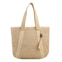 Bolso de paja tejido a mano para mujer, bolsa de hombro de gran capacidad con colgante para axila, Asa superior, Verano - details 27