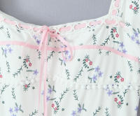 Women French Pastoral Style Floral Print Holiday Long Dress Vintage Puff Sleeve Square Neck A-line Elegant Summer Dresses - details 3