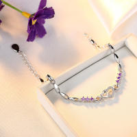 925 Sterling Silver Bracelet Purple Crystal Zircon Heart For Woman Charm Bracelet Jewelry Gift - details 4