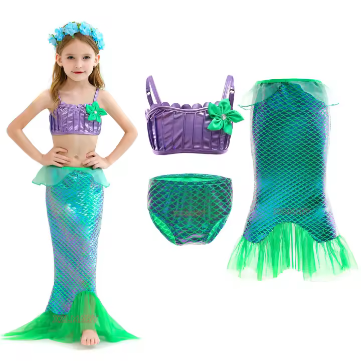 Disfraz de la Sirenita Ariel para niñas, vestido de verano para cosplay, ropa de fiesta de cumpleaños y Carnaval, traje de playa - 1