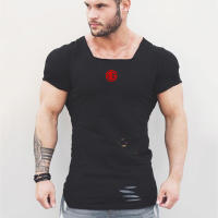 Men's Outdoor Casual Hip Hop T-Shirt Summer Short Sleeve Square Collar Hole T Shirts Gym Fitness Shirt Slim Fit Cotton Clothing - details 11