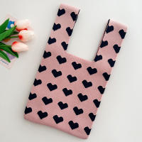 Bolsos de Mano de Punto con Patrón de Corazón Nuevos para Mujeres Hechos a Mano con Lazo Bolso de Muñeca Casual Pequeño Bolso de Compras Reutilizable para Niñas - details 8