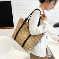 Bolso de mano tejido de paja para mujer, bolsa de playa elegante, informal, con asa superior, a la moda - details 7