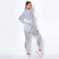 Conjunto de Yoga Sin Costuras Hueco Out para Mujeres Traje Deportivo de 2 Piezas Top Corto Sujetador Leggings Para Gimnasio Fitness Set de Primavera/Verano Hecho en China Material Elástico y Poliéster - details 28
