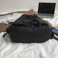 Mochila escolar de gran capacidad con cordón para estudiantes, bolso de lona informal para computadora portátil para mujer, paquete de viaje simple de Color sólido - details 17