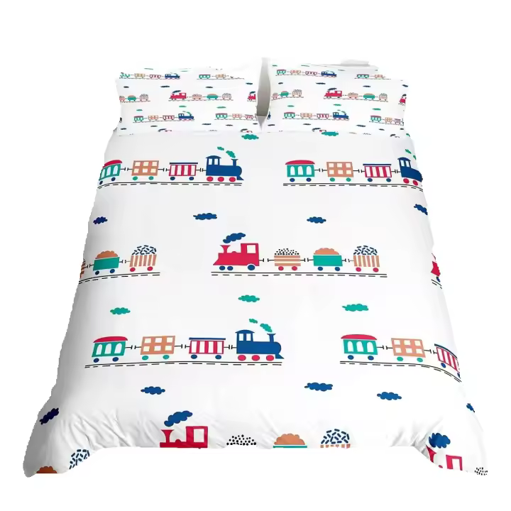 Juego de cama de tren, funda nórdica de vehículos para niños, adolescentes, decoración de dormitorio, juego de funda de edredón estampada - 1