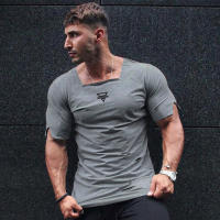 Summer Casual Cotton Breathable Slim T shirt Gym Fitness T-shirt New Fashion Hip Hop Short Sleeves Square Collar Hole Clothing - details 10