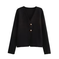 Autumn Women Asymmetrical Knit Cardigan Long Sleeve V Neck With Button Slim Knitwear Chic Lady Outfits - details 4