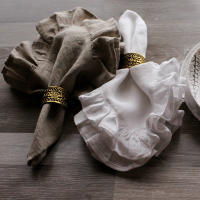 Servilletas 100% de lino para cena de boda, manteles individuales con volantes de Color sólido, borde con volantes, servilleta de mesa clásica personalizada para el hogar - details 9