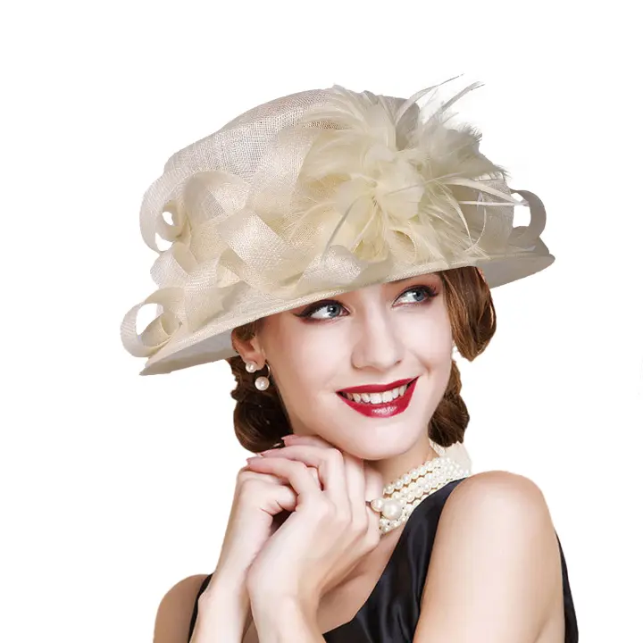Sombrero de iglesia Sinamay negro de lujo para mujer, elegante sombrero de boda con plumas, sombreros de copa para novia, gorro Derby para fiesta de cóctel, sombrero para mujer - 1