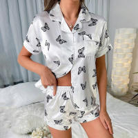 Conjunto de mujer, ropa de dormir de manga corta de seda satinada lujosa, ropa informal para el hogar, ropa de dormir para mujer - details 64