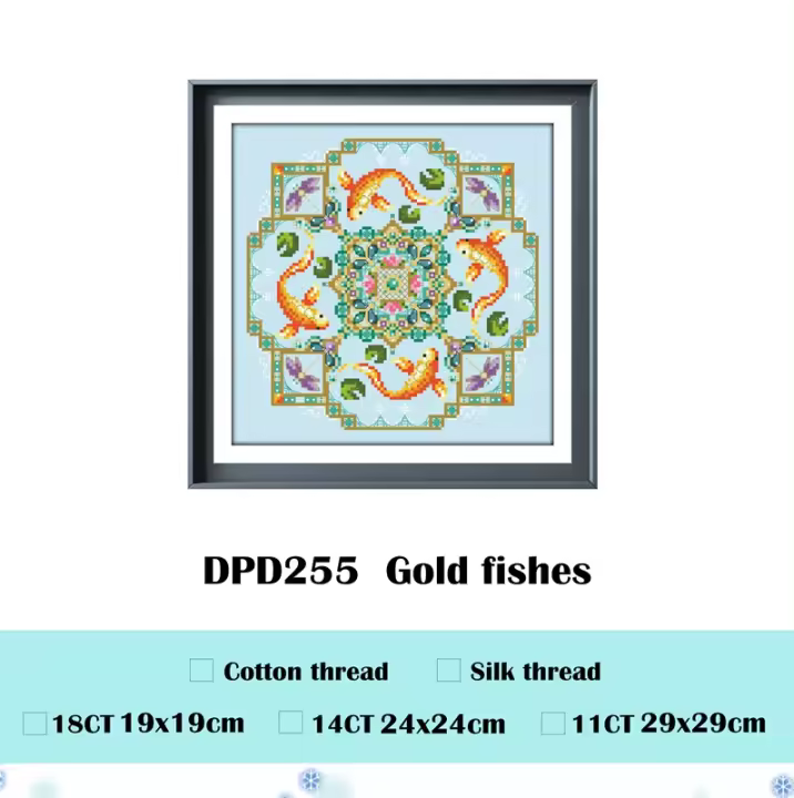 Kit de punto de cruz de peces dorados, diseño de patrón de dibujos animados, bordado de lienzo azul cielo, 18CT, 14ct, 11CT, bricolaje - 1