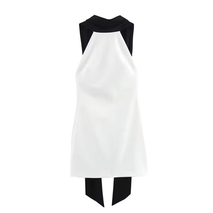TRAFZA-minivestido ajustado sin mangas para mujer, moda de verano, blanco, cuello medio alto, cremallera, estilo de vacaciones, vestidos con espalda descubierta - 1