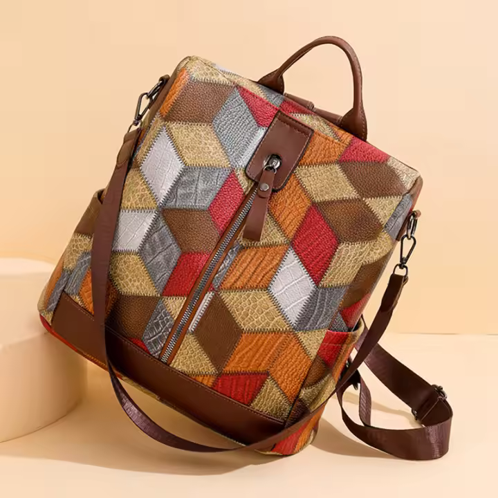Mochila a cuadros de cuero PU suave para mujer, morral grande, bolsa de viaje, mochila escolar grande para Gir - 1
