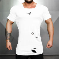 Summer Casual Cotton Breathable Slim T shirt Gym Fitness T-shirt New Fashion Hip Hop Short Sleeves Square Collar Hole Clothing - details 8